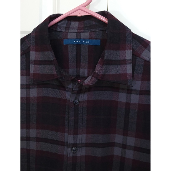 Perry Ellis Soft Brushed Checked Plaid Long Sleeve Flannel Button Shirt Men Sm - Picture 2 of 8